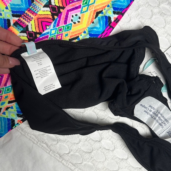 Convertible Bandeau Swimsuit Colorful Print Tankini Cheeky Ruffle Bikini Bottom - Picture 14 of 16